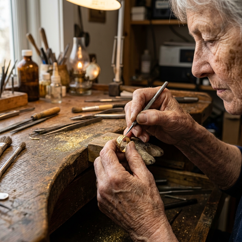 Artisan hands shaping gold