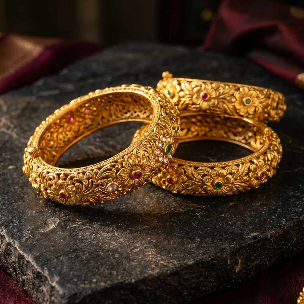 Hand-carved gold bangles